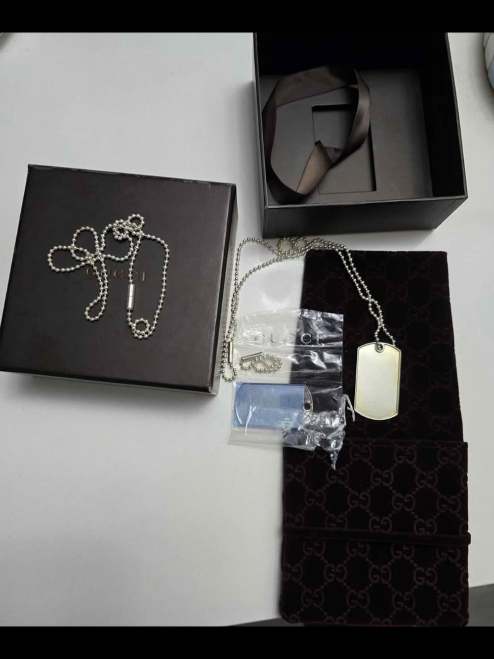 Gucci Unisex Silver-Tone Dog Tag Necklace with Ball Chain